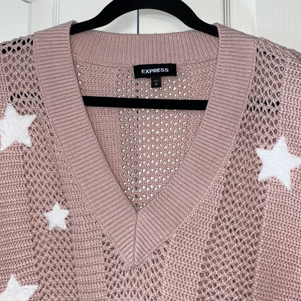 Woman’s Express V Neck Pink and White Star Sweater Size Small - Picture 3 of 12